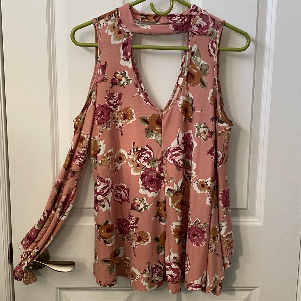 Peppermint Cold Shoulder Bell Sleeve Pink Top